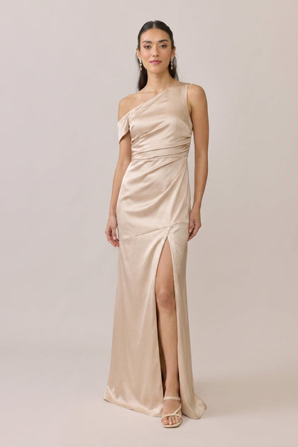 Livvy Satin Dress | Gold Champagne