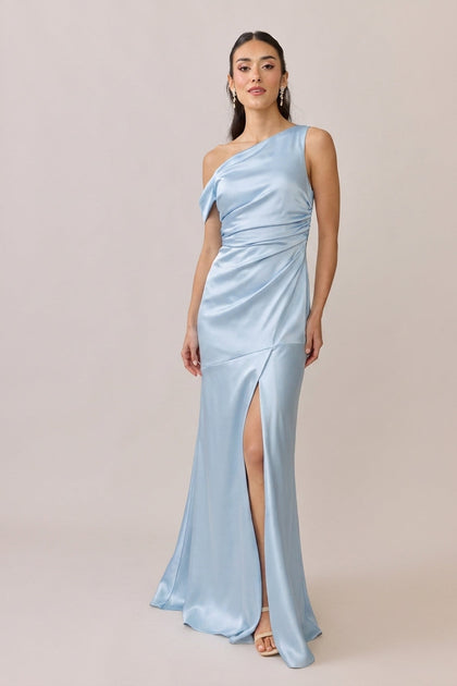 Livvy Satin Dress | Sky Blue