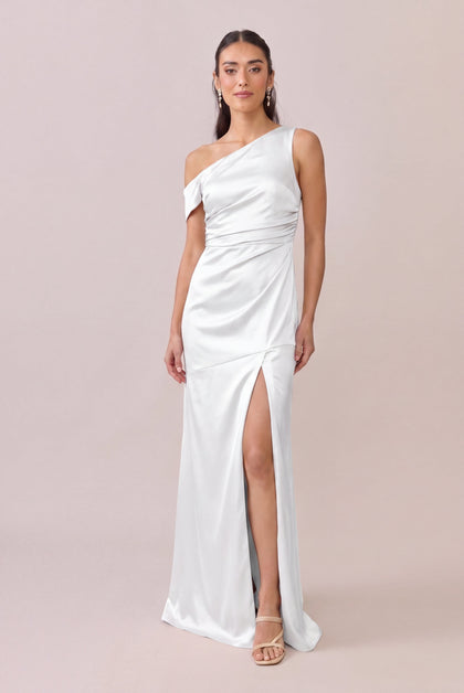 Livvy Satin Dress | White Pearl
