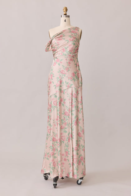 Livvy Satin Floral Print Dress | Made To Order | Blushing Bride Bouquet