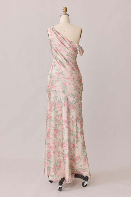 Livvy Satin Floral Print Dress | Made To Order | Blushing Bride Bouquet