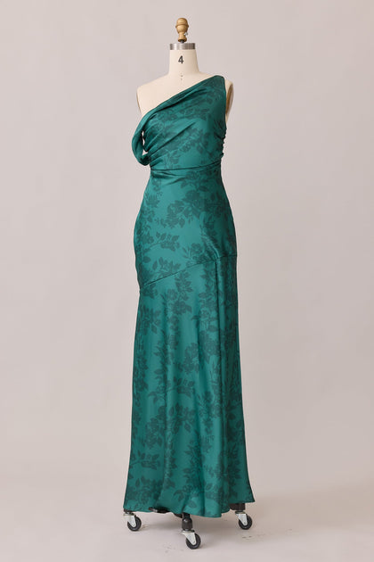 Livvy Satin Floral Print Dress | Made To Order | Classic Emerald Bouquet