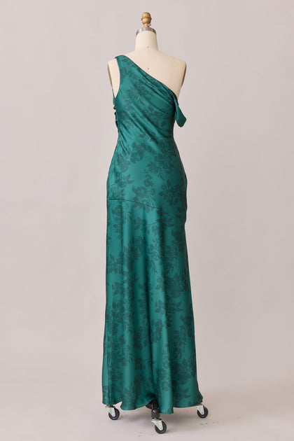 Livvy Satin Floral Print Dress | Made To Order | Classic Emerald Bouquet