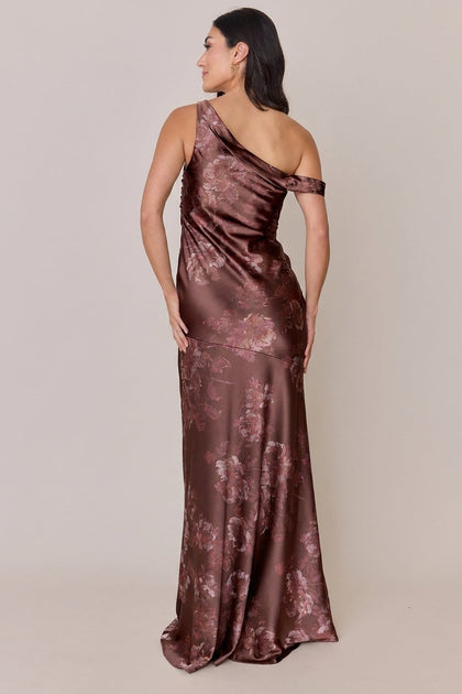 Livvy Satin Floral Print Dress | Made To Order | Mahogany Blooms