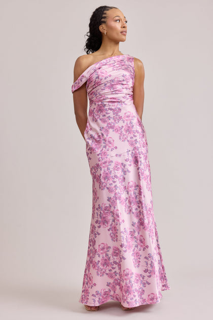 Livvy Satin Floral Print Dress | Made To Order | Perfect Pink Blossom