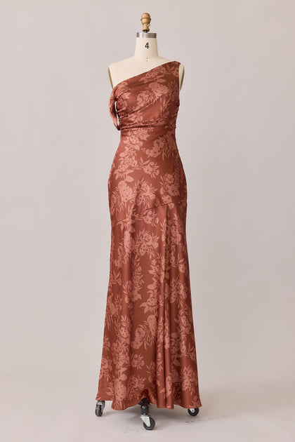 Livvy Satin Floral Print Dress | Made To Order | Rust Bouquet