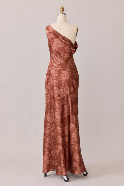 Livvy Satin Floral Print Dress | Made To Order | Rust Bouquet