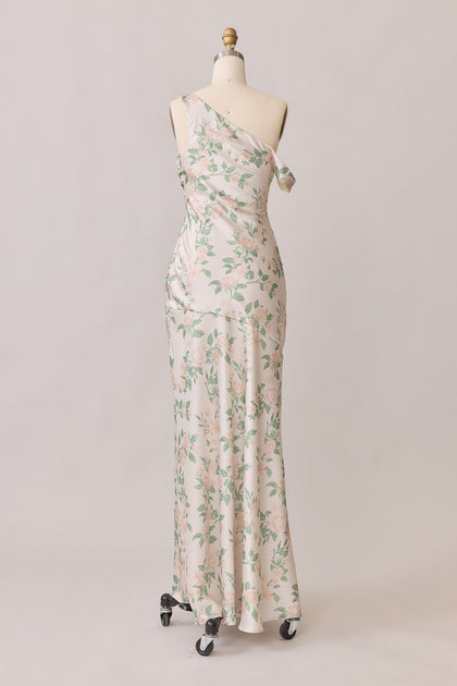 Livvy Satin Floral Print Dress | Made To Order | Soft Champagne Bouquet