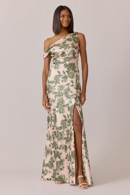 Livvy Satin Floral Print Dress | Made To Order | Moss Garden