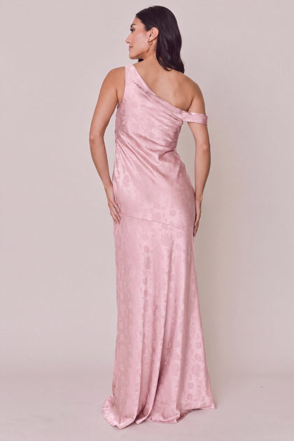 Livvy Satin Jacquard Dress | Baby Pink