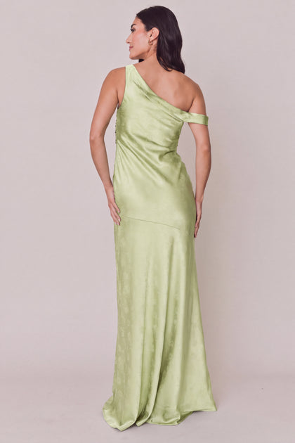 Livvy Satin Jacquard Dress | Matcha