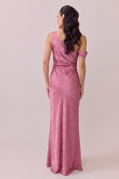 Livvy Satin Jacquard Dress | Raspberry
