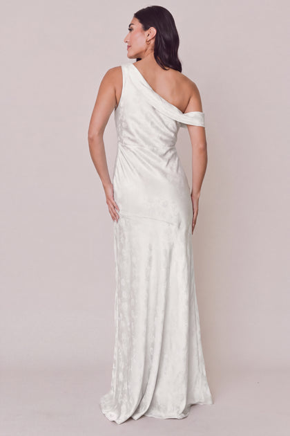 Livvy Satin Jacquard Dress | White Pearl