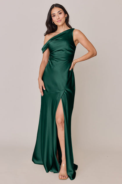 Livvy Satin Dress | Made To Order | Emerald