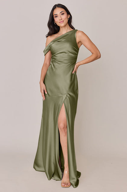 Livvy Satin Dress | Made To Order | Moss