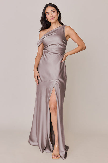 Livvy Satin Dress | Made To Order | Taupe