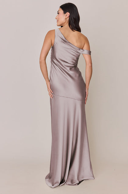 Livvy Satin Dress | Made To Order | Taupe