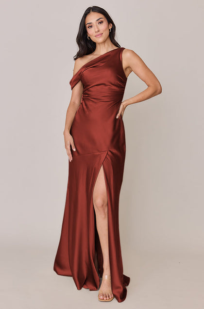 Livvy Satin Dress | Made To Order | Rust