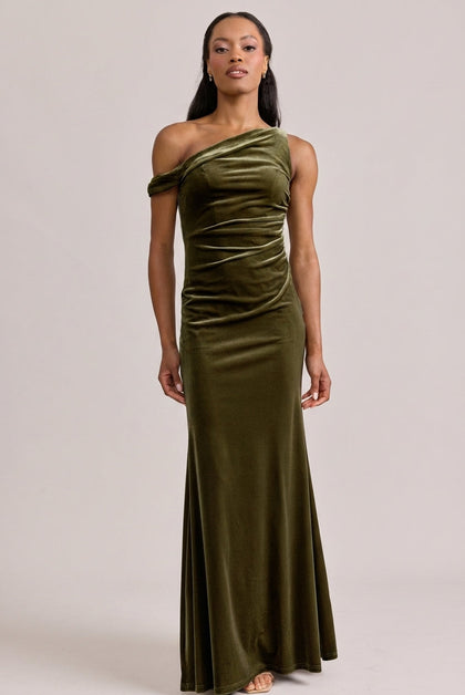 Livvy Velvet Dress | Made To Order | Olive