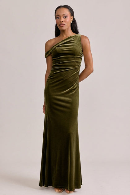 Livvy Velvet Dress | Made To Order | Olive