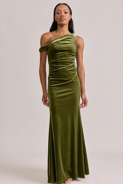 Livvy Velvet Dress | Made To Order | Olive