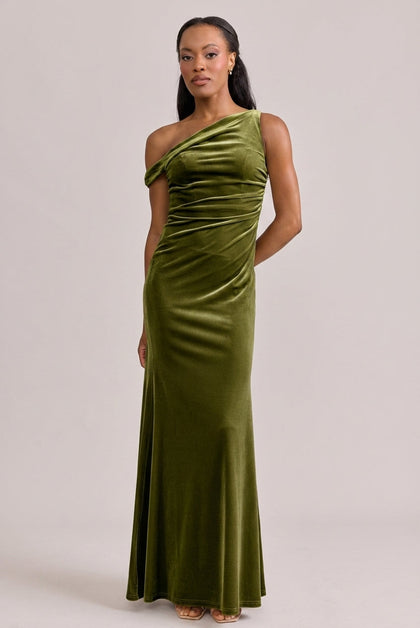 Livvy Velvet Dress | Made To Order | Olive