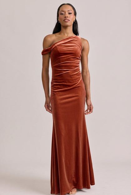 Livvy Velvet Dress | Made To Order | Terracotta
