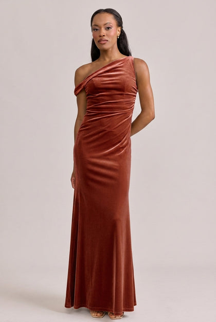 Livvy Velvet Dress | Made To Order | Terracotta