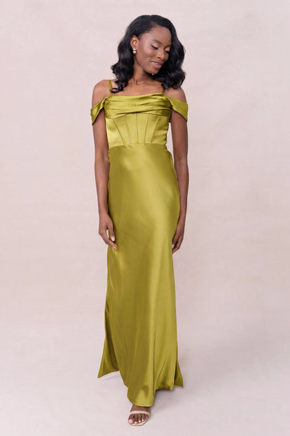 London Convertible Satin Dress | Made To Order | Chartreuse