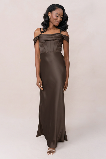London Convertible Satin Dress | Made To Order | Espresso