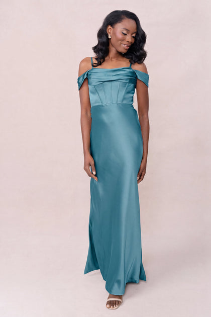 London Convertible Satin Dress | Made To Order | Turquoise