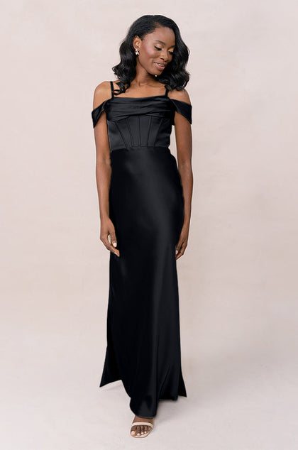 London Convertible Satin Dress | Made To Order | Black