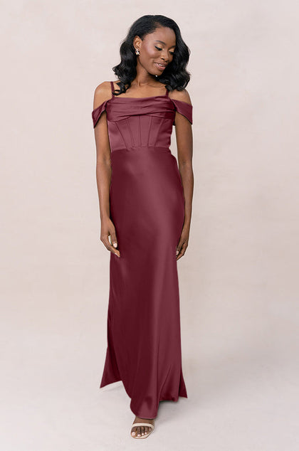 London Convertible Satin Dress | Made To Order | Cabernet