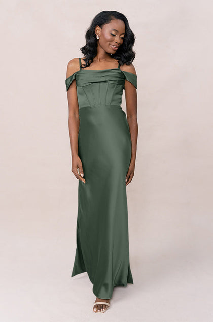 London Convertible Satin Dress | Made To Order | Deep Olive