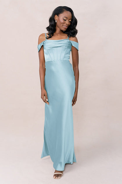 London Convertible Satin Dress | Made To Order | Light Blue