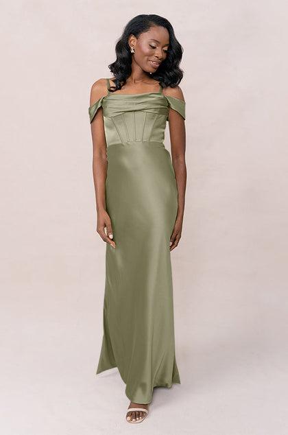 London Convertible Satin Dress | Made To Order | Moss