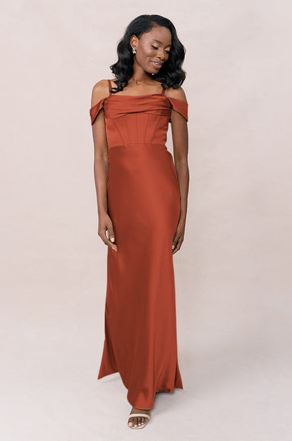 London Convertible Satin Dress | Made To Order | Rust