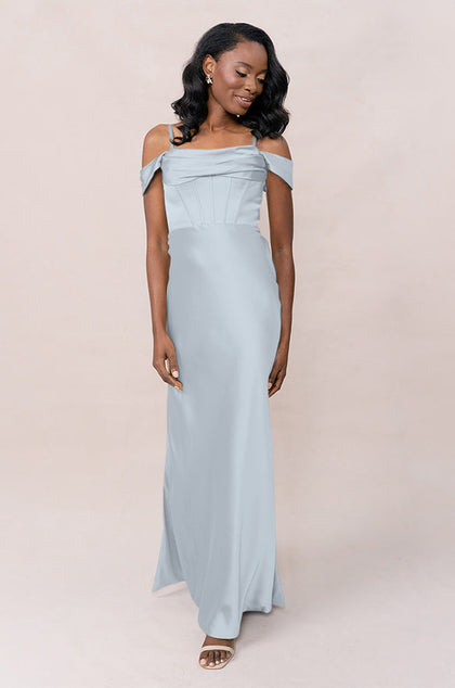 London Convertible Satin Dress | Made To Order | Sky Blue