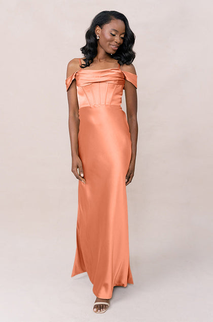 London Convertible Satin Dress | Made To Order | Tangerine