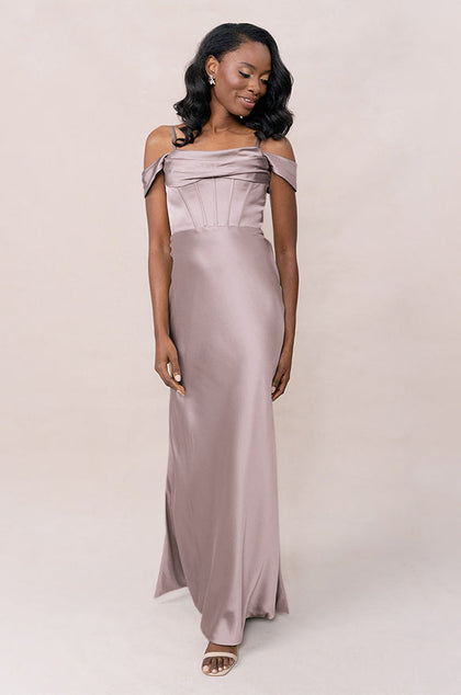 London Convertible Satin Dress | Made To Order | Taupe