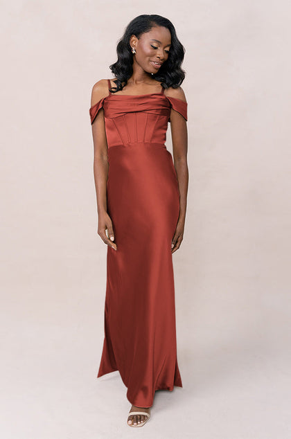 London Convertible Satin Dress | Made To Order | Terracotta Rust
