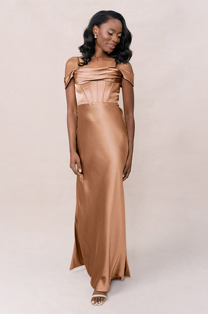 London Convertible Satin Dress | Made To Order | Toffee