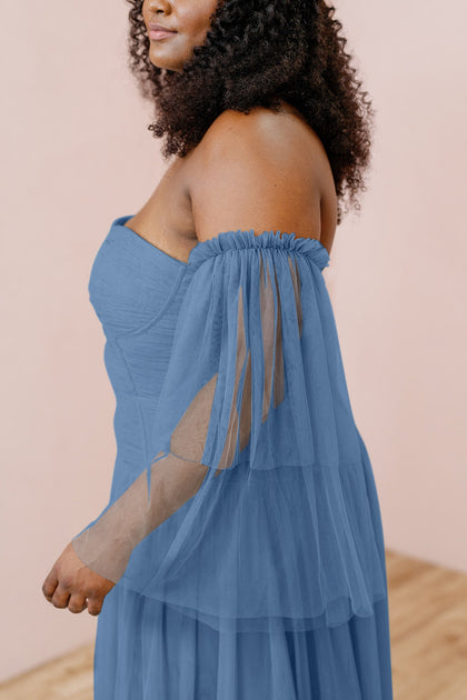 Tulle Long Sleeves | Made To Order | Dusty Blue