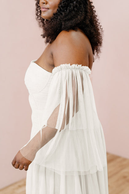 Tulle Long Sleeves | Made To Order | White Pearl