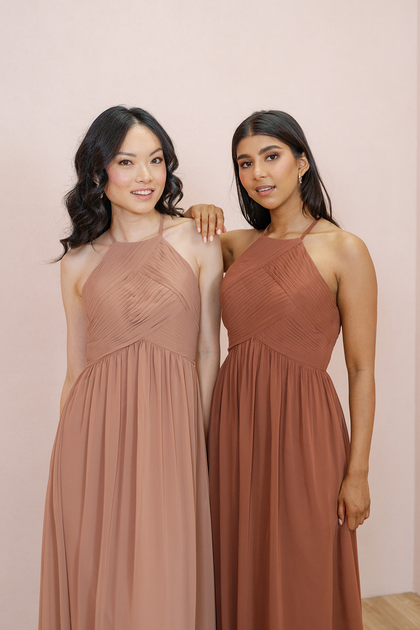 Model on the Left: Isabel; Size: 4; Color: Desert Rose | Model on the Right: Jacinth; Size: 4; Color: Cinnamon Rose