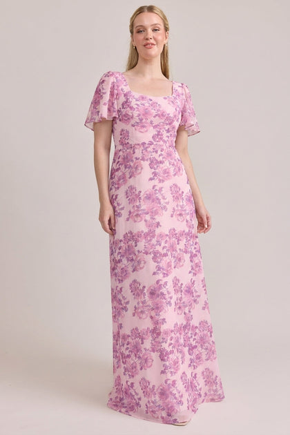 Madeline Convertible Chiffon Floral Print Dress | Made To Order | Perfect Pink Blossom