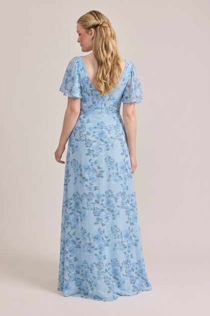 Madeline Convertible Chiffon Floral Print Dress | Made To Order | Sky Blue Blossom