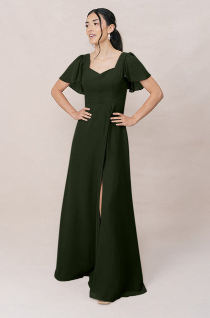 Madeline Convertible Chiffon Dress | Made To Order | Deep Olive
