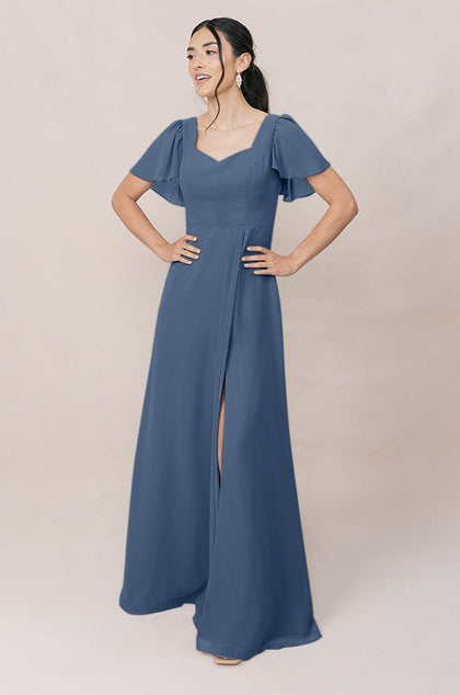 Madeline Convertible Chiffon Dress | Made To Order | Dusty Blue