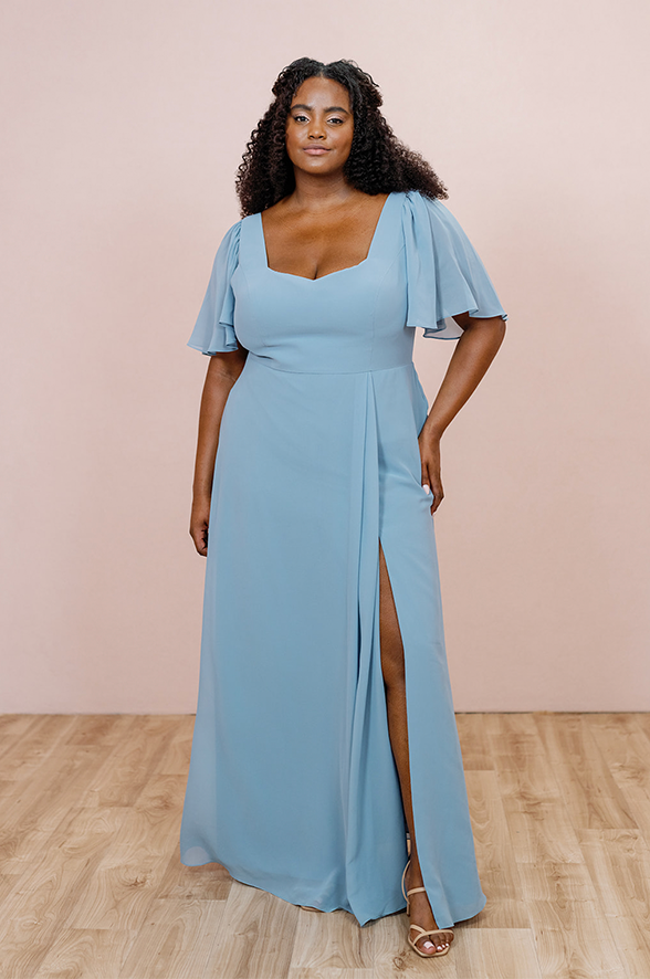 Floral Harper Chiffon Faux Wrap Dress Blue Bridesmaid Dress Light Blue Chiffon Evening Dresses Plus Size Floral Harper Chiffon Faux Wrap Dress Blue Bridesmaid Dress Light Blue Chiffon Evening Dresses Plus Size